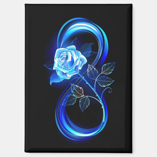 Leuchtende Unendlichkeit mit blauer Rose Magnet (Vorderseite)