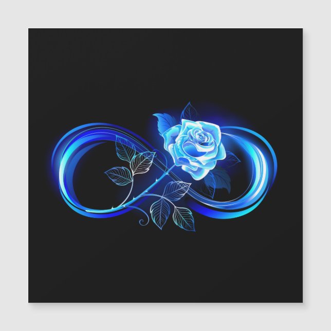 Leuchtende Unendlichkeit mit blauer Rose Magnetkarte (Vorderseite)