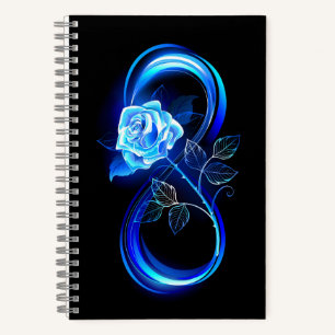 Leuchtende Unendlichkeit mit blauer Rose Notizbuch