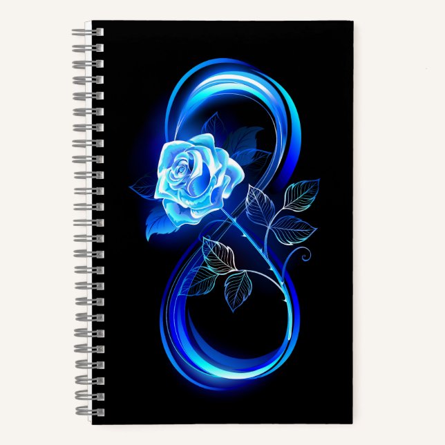 Leuchtende Unendlichkeit mit blauer Rose Notizbuch (Vorderseite)