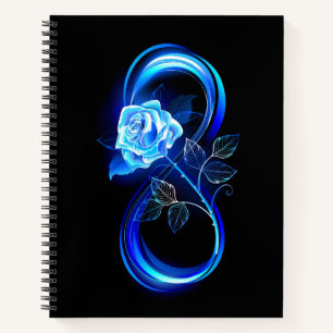 Leuchtende Unendlichkeit mit blauer Rose Notizbuch