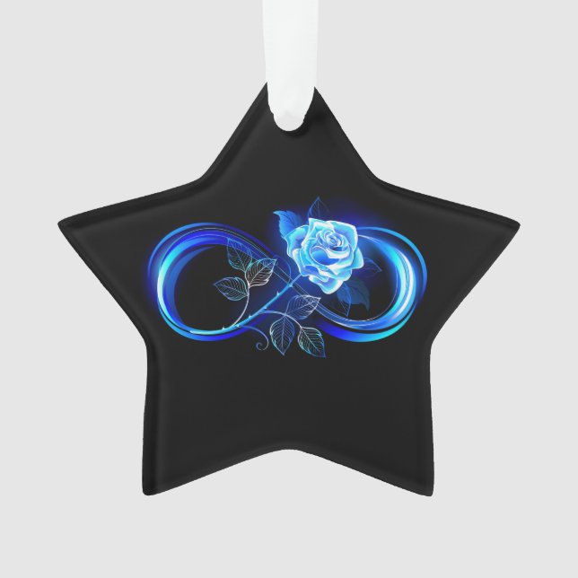Leuchtende Unendlichkeit mit blauer Rose Ornament (Vorderseite)