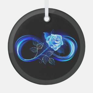 Leuchtende Unendlichkeit mit blauer Rose Ornament Aus Glas