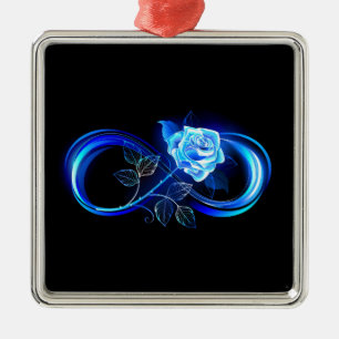 Leuchtende Unendlichkeit mit blauer Rose Ornament Aus Metall