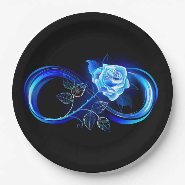 Leuchtende Unendlichkeit mit blauer Rose Pappteller (Vorderseite)