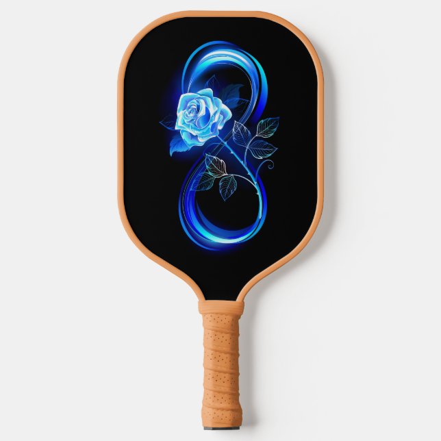 Leuchtende Unendlichkeit mit blauer Rose Pickleball Schläger (Vorderseite)