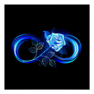 Leuchtende Unendlichkeit mit blauer Rose Poster