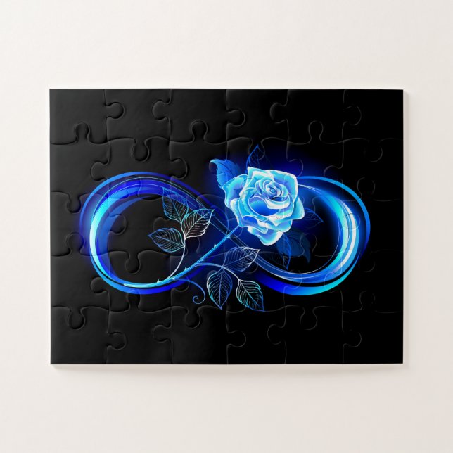 Leuchtende Unendlichkeit mit blauer Rose Puzzle (Horizontal)