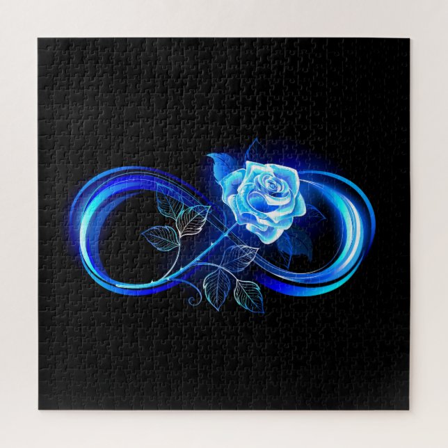 Leuchtende Unendlichkeit mit blauer Rose Puzzle (Vertikal)