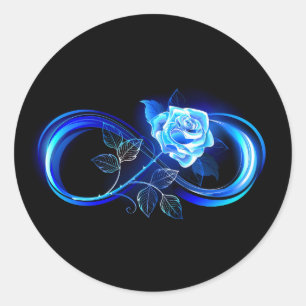 Leuchtende Unendlichkeit mit blauer Rose Runder Aufkleber
