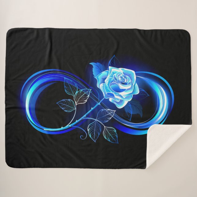 Leuchtende Unendlichkeit mit blauer Rose Sherpadecke (Vorderseite (Horizontal))