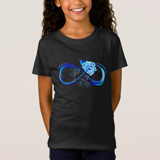 Leuchtende Unendlichkeit mit blauer Rose T-Shirt (Vorderseite)