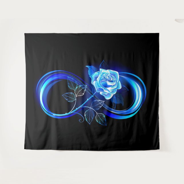 Leuchtende Unendlichkeit mit blauer Rose Wandteppich (Vorderseite (Horizontal))