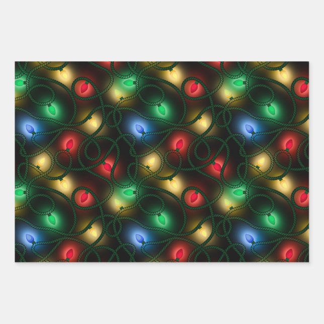 Leuchtende Weihnachtslichter Geschenkpapier Set (Vorderseite)