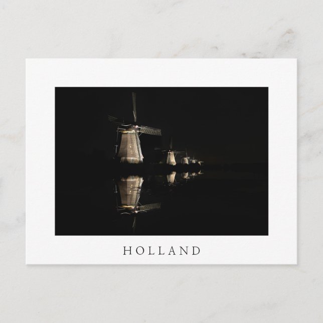 Leuchtende Windmühlen in Holland, weiße Postkarte (Vorderseite)