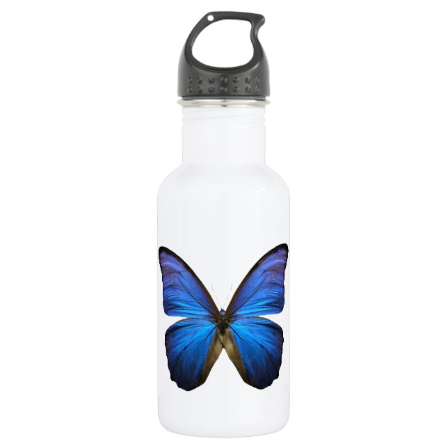 Leuchtender blauer Schmetterling Trinkflasche (Vorderseite)