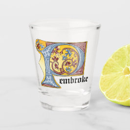 Leuchtender Brief des blauen und roten Reisenden P Schnapsglas