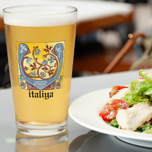 Leuchtender Brief des Mittelalters in Blau und Rot Glas