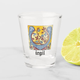 Leuchtender Brief des Mittelalters in Blau und Rot Schnapsglas