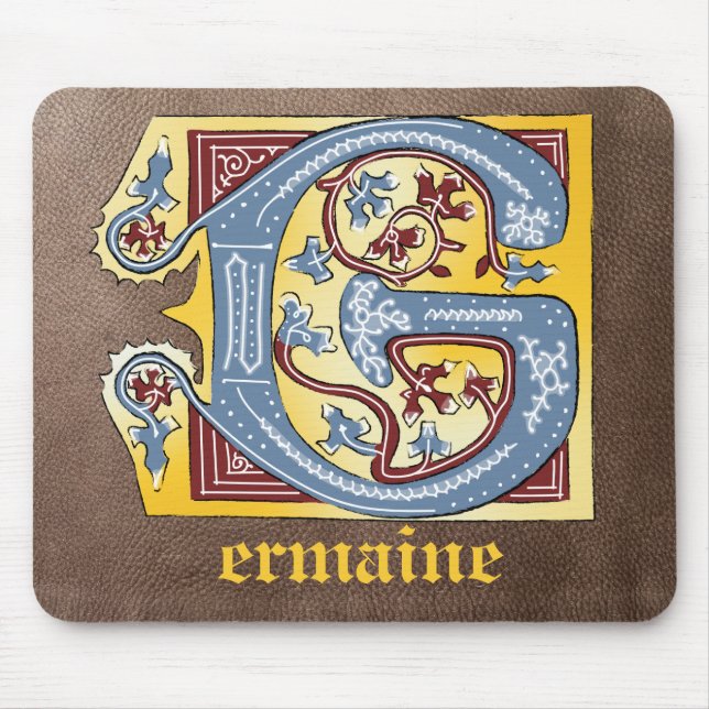 Leuchtender Buchstabe G für das Mittelalter in bla Mousepad (Vorne)
