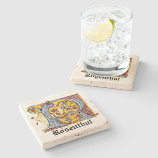 Leuchtender Buchstabe R für mittelalterliches Blau Steinuntersetzer