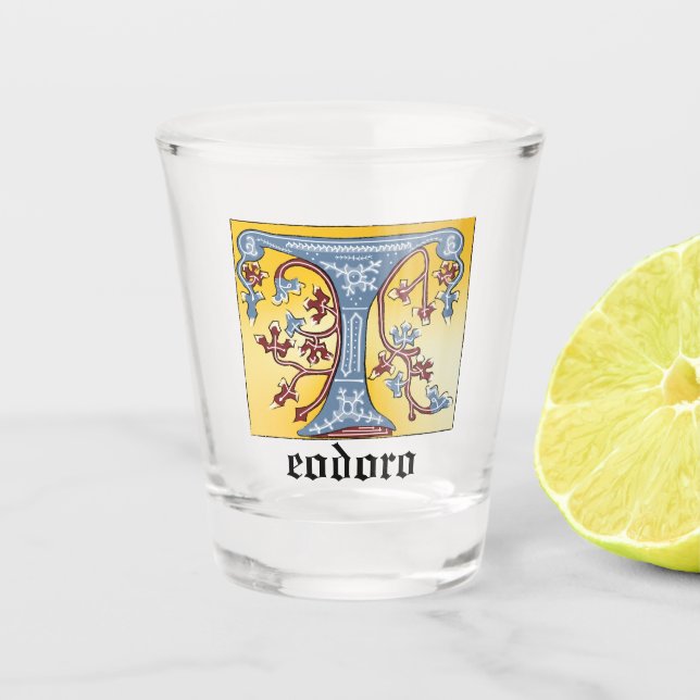 Leuchtender Buchstabe T Schnapsglas (Vorderseite)