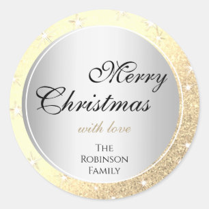 Leuchtender Gold Glitzer Sparkle Silver Effect Xma Runder Aufkleber