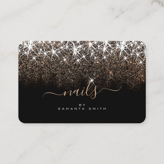 Leuchtender Golden Glitzer Glam Stars Nägel Design Visitenkarte (Vorderseite)