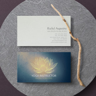 Leuchtender Goldener Lotus und Blauer Grunge Yoga- Visitenkarte
