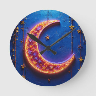 Leuchtender Halbmond Runde Wanduhr