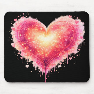 Leuchtender Herz-Mauspad auf schwarzem Hintergrund Mousepad