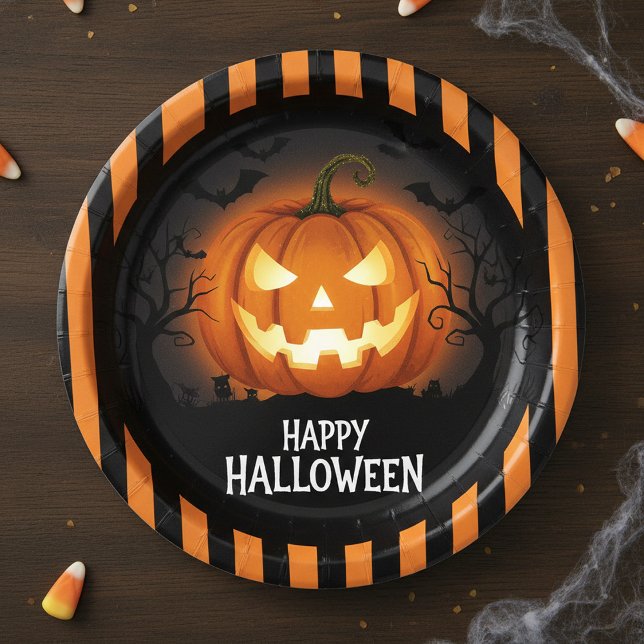 Leuchtender Jack-O'-Lantern Gruseliger Glücklicher Pappteller (Von Creator hochgeladen)