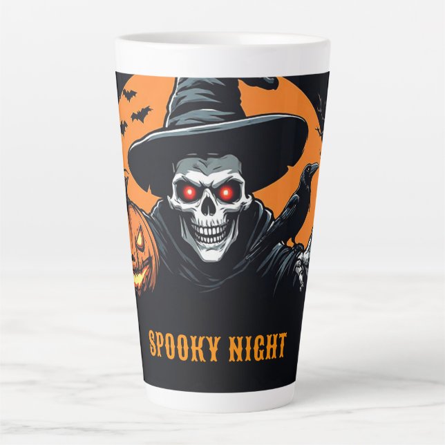 Leuchtender Jack O Lantern mit Halloween-Skelett � Milchtasse (Vorderseite)