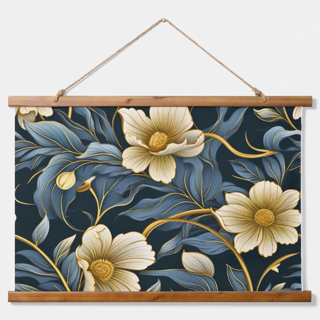 Leuchtender Märchengarten Botanisch Wandteppich Mit Holzrahmen (Vorne)