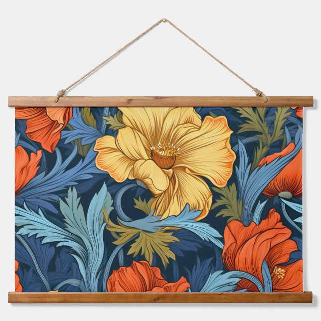 Leuchtender Märchengarten Botanisch Wandteppich Mit Holzrahmen (Vorne)