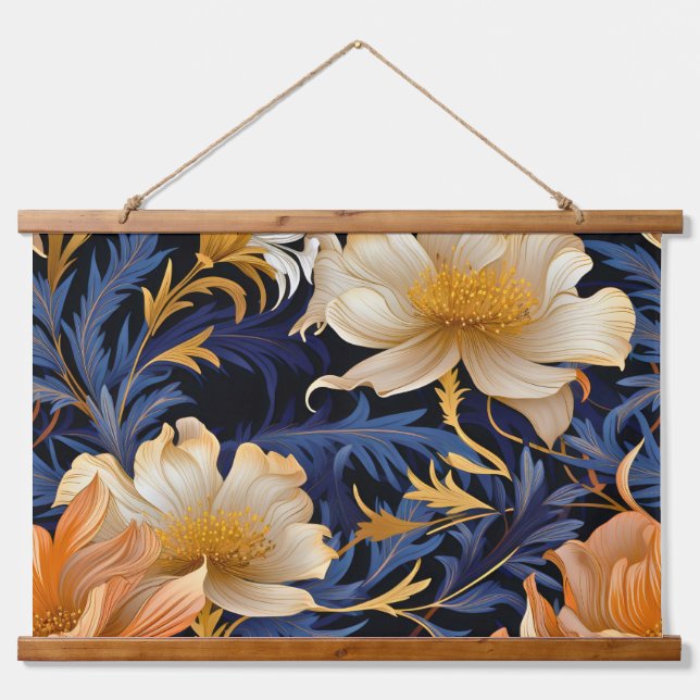 Leuchtender Märchengarten Botanisch Wandteppich Mit Holzrahmen (Vorne)