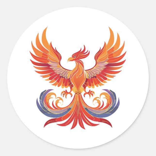 Leuchtender mythologischer Fantasy-Phönix-Vogel Runder Aufkleber (Vorderseite)
