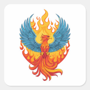 Leuchtender mythologischer Fantasy-Phönixvogel Quadratischer Aufkleber