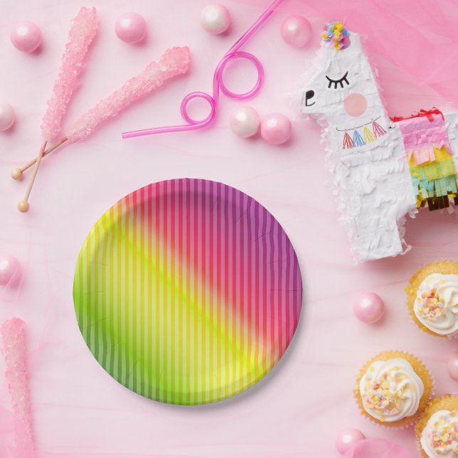 Leuchtender Neon fluoreszierender Regenbogenfarbst Pappteller (Party)