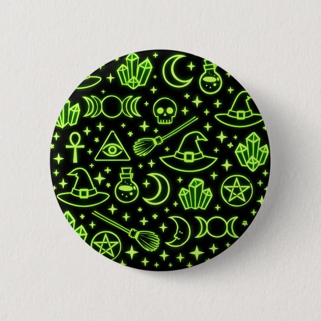 Leuchtender Neon-Grün-Gothic-Hexerei-Anstecker Button (Vorderseite)