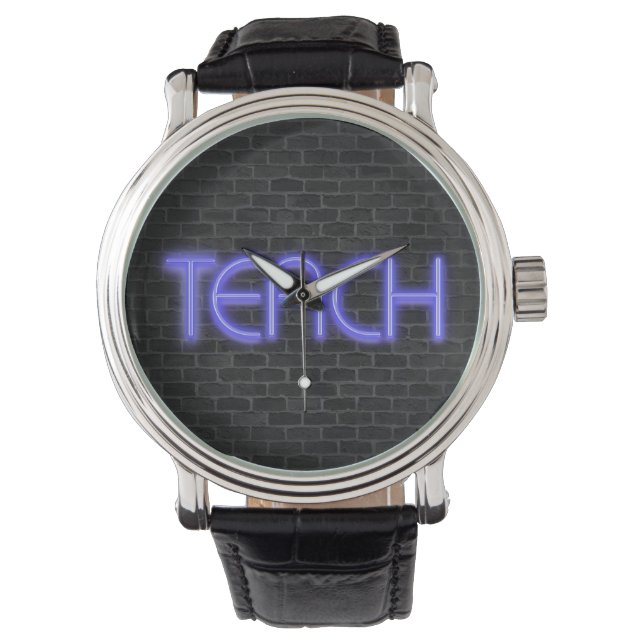 leuchtender Neon-TEACH-Text auf Stein Armbanduhr (Vorderseite)