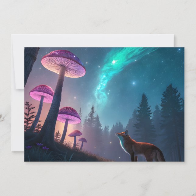 Leuchtender Pilzwald Fuchs Fantasy-Kunst Feiertagskarte (Vorderseite)