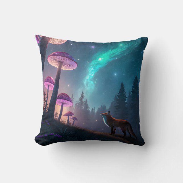 Leuchtender Pilzwald Fuchs Fantasy-Kunst Kissen (Vorderseite)