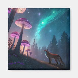 Leuchtender Pilzwald Fuchs Fantasy-Kunst Magnet