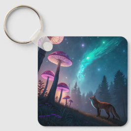 Leuchtender Pilzwald Fuchs Fantasy-Kunst Schlüsselanhänger