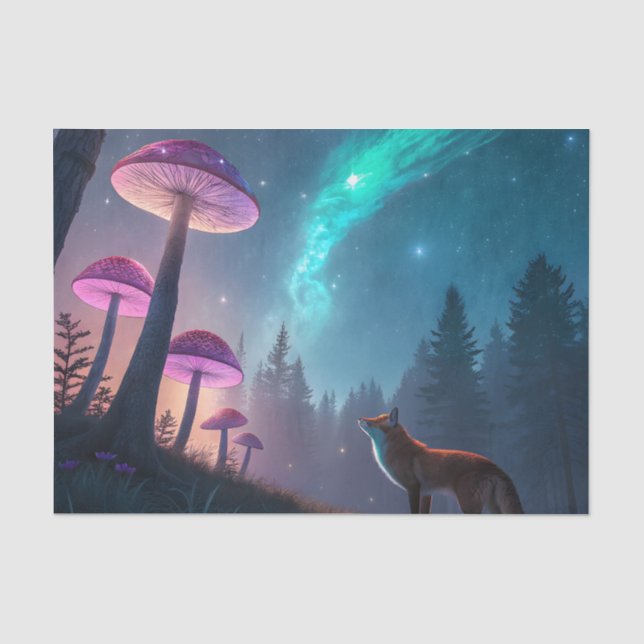 Leuchtender Pilzwald Fuchs Fantasy-Kunst Seidenpapier (Vorderseite)