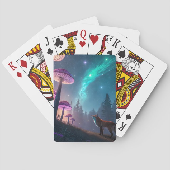 Leuchtender Pilzwald Fuchs Fantasy-Kunst Spielkarten (Rückseite)