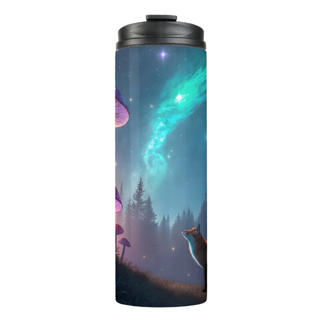 Leuchtender Pilzwald Fuchs Fantasy-Kunst Thermosbecher (Vorderseite)