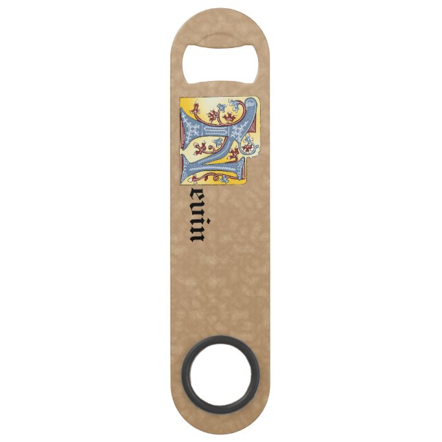 Leuchtender rechteckiger, blauer und roter Buchsta Speed Flaschenöffner (Vorderseite)