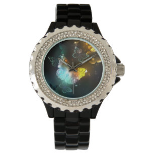 Leuchtender Schmetterling und Nachtfalter Armbanduhr